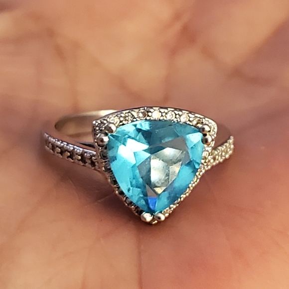 925 blue/clear cz halo ring - Picture 2 of 6